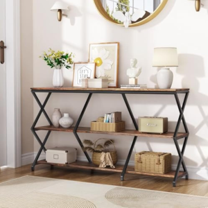 Zigzag-Shaped Vintage Style Console Table Cabinet with Display Rack – Space-Saving Storage Organizer for Living Room, Bedroom, or Home Office