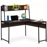 Perfect Homes Studio Falcon L-Shaped Engineered Wood Computer Desk Corner Reading Table- Acacia Dark & Black Finish, Knock Down