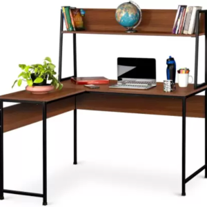 Perfect Homes Studio Falcon L-Shaped Engineered Wood Computer Desk Corner Reading Table- Acacia Dark & Black Finish, Knock Down