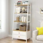 60 Inch Open Back Ladder Bookshelf – Self-Standing Steel Frame with 2 Drawers