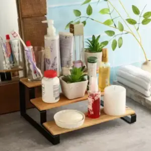 Multipurpose 3-Step Tabletop Organizer Rack - Engineered Wood Wall Shelf for Home, Kitchen