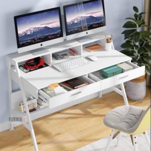 Compact Table Computer Desk with Metal Legs & Engineered Wood Surface