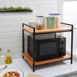 2 Layer Multifunctional Rack | Kitchen Storage Shelf, Microwave Stand, Cosmetic Shelf Rack | Floor-Mount Shelf with Black Pipe Design