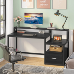 Furnix Computer Table Desktop Table with File Drawer Cabinet, Reversible Drawer Office Desk with Open Storage Shelves & Printer Space, Wood Study Writing Desk Workstation for Home Office