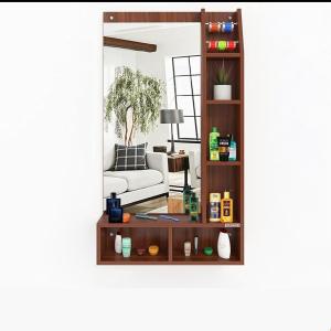 Wall Mount Dressing Table with Mirror and Open Shelves