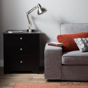 3 Drawers Bed Side Table, South Shore Vito Nightstand Table 14"D x 18"W x 26"H