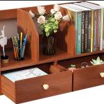 FANJIANI Bookshelf Wood Adjustable Countertop Desktop Bookcase Home Office Multipurpose Shelves Tabletop Display Storage Rack for Books