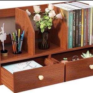 FANJIANI Bookshelf Wood Adjustable Countertop Desktop Bookcase Home Office Multipurpose Shelves Tabletop Display Storage Rack for Books