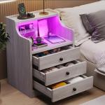 ADORNEVE Nightstand Without LED Lights, Night Stand with Hutch, Bedside Table with Drawers, Modern End Side Table for Bedroom
