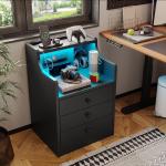 ADORNEVE Nightstand Without LED Lights, Night Stand with Hutch, Bedside Table with Drawers, Modern End Side Table for Bedroom