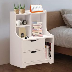 VducK Nightstand, Wood End Table with Storage Shelf 2 Drawer