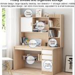 RK Modern Home Office Desk with Storage Shelf, Writing Desk Study Table Workstation with Hutch and Bookshelf, Wood Computer Desk with Drawers and Shelves