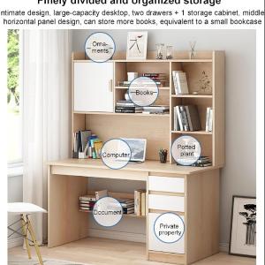 RK Modern Home Office Desk with Storage Shelf, Writing Desk Study Table Workstation with Hutch and Bookshelf, Wood Computer Desk with Drawers and Shelves
