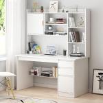 RK Modern Home Office Desk with Storage Shelf, Writing Desk Study Table Workstation with Hutch and Bookshelf, Wood Computer Desk with Drawers and Shelves
