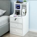 RK MDF M11 3 Drawer Exclusive Bed Side Table With Drawers Shan Teak, White and Beige Finish