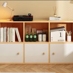 RK Engineered Wood 6 Layers Bookshelf Storage Cabinet Organizer Shelf Horizontal Multi Storage Space Wooden Rack Display Shelf With Drawers.Size: L36XH24X10