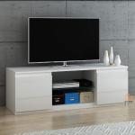 Modern TV Unit Cabinet Stand Sideboard High Gloss Doors with Glass Shelf,120cm*40cm*40cm (White, Without LED)