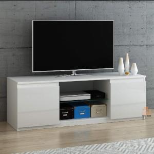 Modern TV Unit Cabinet Stand Sideboard High Gloss Doors with Glass Shelf,120cm*40cm*40cm (White, Without LED)