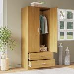 Royal Decor 2 Door 2 Drawer Almirah Wardrobe with Hanging Rail Wooden Clothes Storage Cupboards Unit for Bedroom Furniture 70* 30* 16 inch (White with Oak)