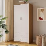 Royal Decor 2 Door 2 Drawer Almirah Wardrobe with Hanging Rail Wooden Clothes Storage Cupboards Unit for Bedroom Furniture 70* 30* 16 inch (White with Oak)