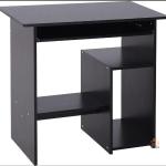 RoyalDecor Compact Small Computer Table Wooden Desk Keyboard Tray Storage Shelf Modern Corner Table Home Office Black