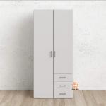 Royal Decor 2 Door 3 Drawer Almirah Wardrobe with Shelf and Hanging Rail Clothes Storage Cupboards Unit for Bedroom Furniture 70 * 30 * 16 inch- White Finish.