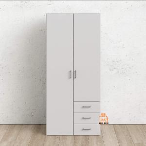 Royal Decor 2 Door 3 Drawer Almirah Wardrobe with Shelf and Hanging Rail Clothes Storage Cupboards Unit for Bedroom Furniture 70 * 30 * 16 inch- White Finish.